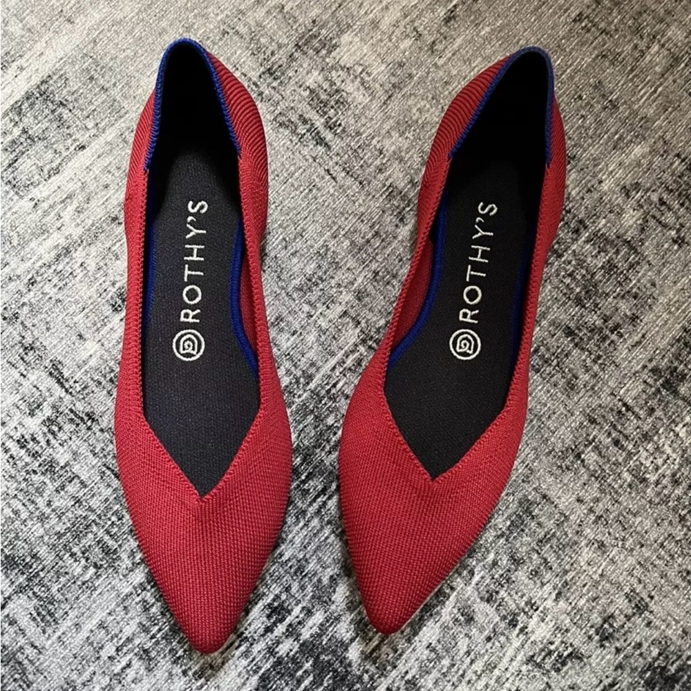 New Rothy's The Point Red Flats Size 8.5 Women's Chili Pointed Toe Woven Slip On